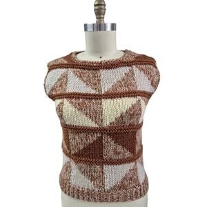 Vtg 80s 90s Y2k Licorice Hand Knit Acrylic Sweater Vest Brown/Cream Women Sz M